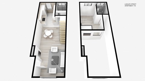 Floor plan for 1 bed, 1.5 baths, 780 sqft
